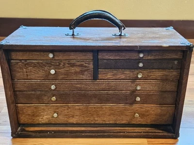 Antique  8 Drawers Wood Machinist Chest Tool Box Antique - Image 1 of 4