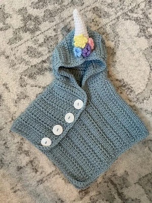 全新 手工制作 婴儿 独角兽 Poncho Crotchet 针织 万圣节服装 — 第 1/4 张图片