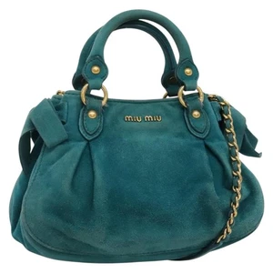 Auténtico bolso de hombro con cadena Miu Miu gamuza 2 vías azul dorado 136019 - Imagen 1 de 22