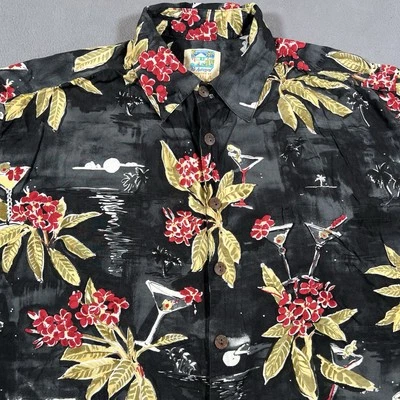 Camisa Hawaiana Kahala Pat Anderson Para Hombres L Negra Noche Martini Floral Rayón Foto 1 de 4