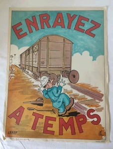 N46 Affiche De Sécurité SNCF Enrayez À Temps Signé 1978 Collection, Vintage - Foto 1 di 2
