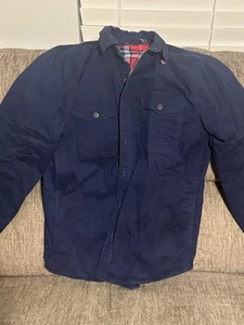 Land’s End Chore Coat Navy Blue Flannel Lined Button Up Jacket Sz M Workwear - Picture 1 of 3