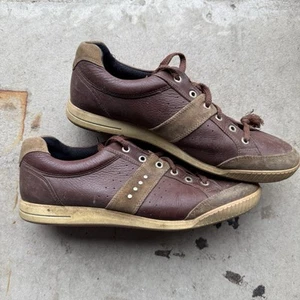 Ecco Hydromax Street Retro Spikeless Golf Shoes Mens 10.5 44 EU Brown Leather - Picture 1 of 10