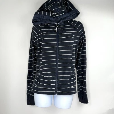 Sudadera con Capucha Lululemon Para Mujer 6 Buceo Azul Marino Rayas Cremallera Completa Foto 1 de 4