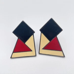 Pendientes Monet Art Deco Esmalte Geométrico De Colección Perforados Años 80 Audaz Declaración Jewe - Imagen 1 de 9