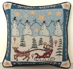 Winter Scene "Snowy Night, Folk, Small Tapestry Pillow, Star, Carol Endres, New! - Picture 1 of 9