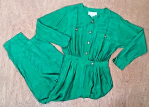 Saks Fifth Avenue Jumpsuit Women SMALL 100% Silk Old Money Green - VINTAGE - Picture 1 of 12