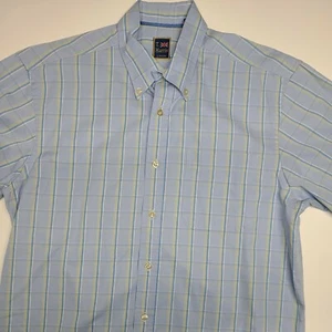T Harris London Men's XL Button Down Blue Plaid Short Sleeve Shirt - Picture 1 of 10