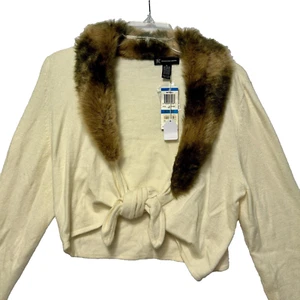 INC NWT 90's Angora Fur Collar Ivory Cream Tie Waist Style Cropped Sweater Sz XL - Picture 1 of 6