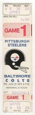 Baltimore Colts vs Pittsburgh Steelers 1975 boleto completo 22/08/75 Terry Bradshaw Foto 1 de 2