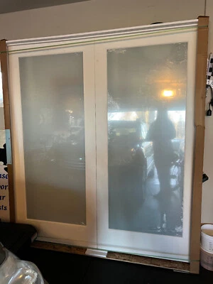 New In Box, Interior JELD-WEN Frosted glass French Doors, primed for painting - Image 1 of 2