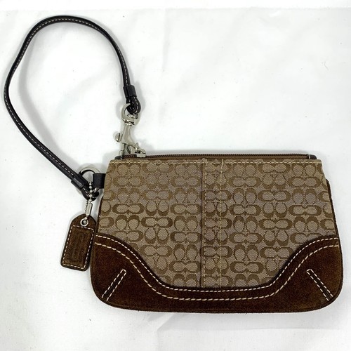 Bracciale Coach piccolo logo C MARRONE ABBRONZATURA tela e pelle tono argento ferramenta