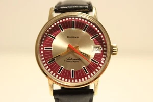 VINTAGE RARE SWISS GOLD PLATED MEN'S AUTOMATIC WATCH "GENEVE" 17J/TWO TONE DIAL - Picture 1 of 8