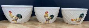 Set of 3~TREASURE CRAFT~Large Nesting Mixing Bowls~w/Roosters - Picture 1 of 10