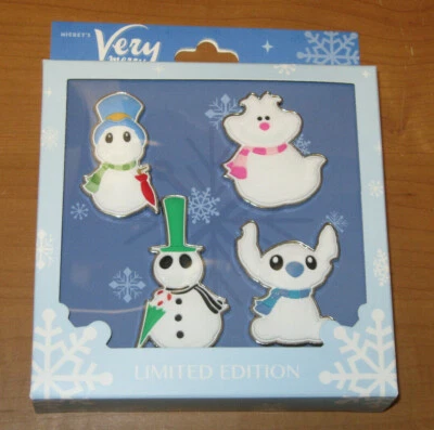 Juego de 4 prendedores de muñecos de nieve 2018 Disney World MVMCP muy feliz fiesta de Navidad Jack Stitch Foto 1 de 2