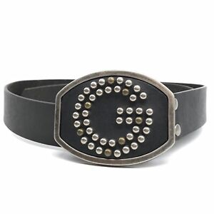 Guess Jeans Black Leather Mens Belt w/ Large Studded G Logo Buckle Size 34 - 38