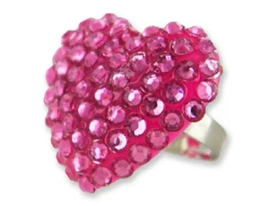 Bling Heart Shaped RING PINK with Rhinestones Adjustable Band by Dazzling Hearts - Picture 1 of 1