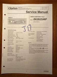 CLARION DXZ635MP AM/FM CD/MP3/WMA PLAYER ORIGINAL SERVICE REPAIR MANUAL - Picture 1 of 1