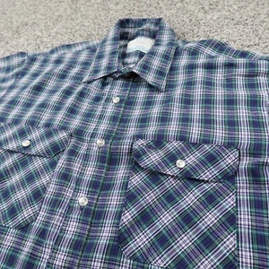 VTG Sears Fieldmaster Shirt Mens XL 17 Blue Green Short Sleeve Perma Prest USA - Picture 1 of 8