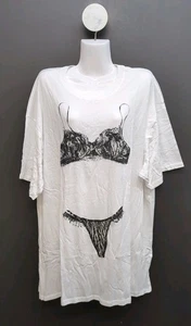 Aerie Short Sleeve Crew Neck Sleep Happens Night Bikini Print T Shirt L White - Picture 1 of 8