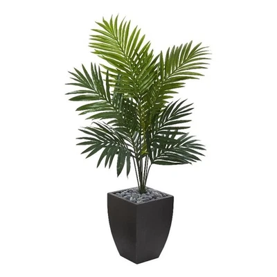 Palmera artificial Kentia casi natural de 4,5 pies en maceta de lavado negro en verde Foto 1 de 4