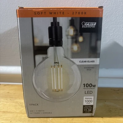 Feit Electric Dimmable LED Clear Glass Vintage Edison Light Bulb G40  - Image 1 of 2