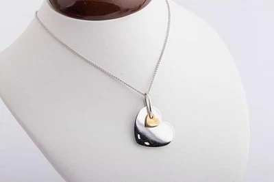 Kette mit Herz Anhänger 2 Herzen Brillanten 750 Weiß Gold 18 Karat Neu!  # - Bild 1 von 4