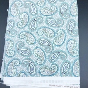 Tela Edredón De Colección - Victoriano Moderno 5985 Andover 2012 Azul Verde Paisley 35"x42" - Imagen 1 de 4