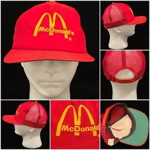 Vintage RARE McDONALDS NEW ERA Mesh Trucker Snapback Hat Cap Red Made In USA  - Bild 1 von 8