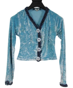 Cárdigan corto Voyage Invest In The Original pequeño chaqueta de terciopelo turquesa - Imagen 1 de 19