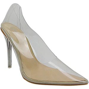 Nude Womens Ladies CLEAR PERSPEX High Heels Stiletto Shoes Sandals Pointed Size