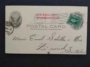 Georgia: Savannah 1904 Uprated Postal Card to Switz, via England Printed on Card - Picture 1 of 2