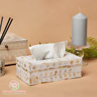 Luxury Wooden White Tissue Box with Delicate Floral Pattern in Mother of Pearl