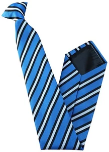 Men's Clip On Tie Sky Blue, Black and White Stripes Clipper Security Safety Repp - Picture 1 of 1