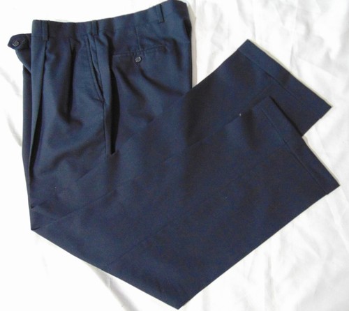 Burberrys pantalone uomo blu navy lana plissettato polsini vestito pantalone 37W 31L