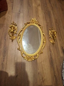 Lot Of 3 Syroco Wall Hanging Mirror & 2 Single Arm Wall Hanging Candlestick Hold - Picture 1 of 8
