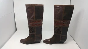 Vintage Nando Muzi Women's Knee High Multi Skin Wedged Heel Boots Size 6M E.C. - Picture 1 of 11