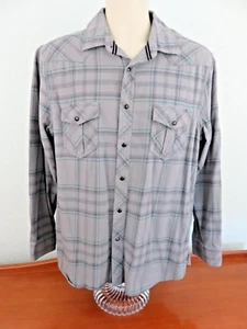 Route 66 grau/grün gestreiftes schweres Flanell Button Down LS Herrenhemd Größe Large - Bild 1 von 6