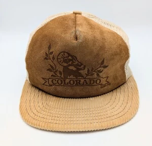 Colorado Trucker Hat Brown Vintage Corduroy Genuine Leather Ram SnapBack *USA*  - Picture 1 of 9