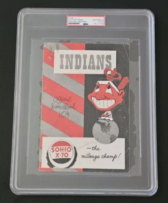 Rare SATCHEL PAIGE Signed CLEVELAND INDIANS Official Score Book Cover-PSA - Image 1 of 4
