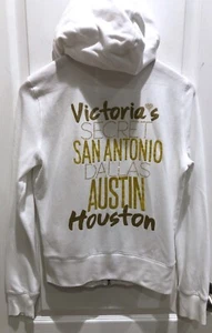 Victorias Secret White Gold Bling Front Zip Hoodie Sweater Texas Cities SMALL S - Picture 1 of 10