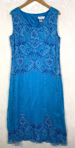 Vintage Coldwater Creek Midi Dress Womens 16 Petite Blue 100% Silk Paisley Fairy - Picture 1 of 17