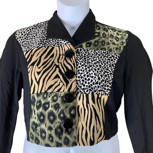 Vintage Cropped Blouse Size Petite 8 Collared Button Up Animal Print Taurus II - Picture 1 of 5