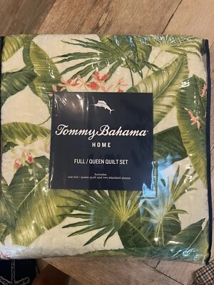 NEW Tommy Bahama Quilt Set Ecru Aregada Dock Floral Cotton Full/Queen Shams - Image 1 of 4