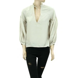 Etoile Isabel Marant Solid Silk Blouse Top Peasant Ruffle Front Tie S New 228828 - Picture 1 of 4