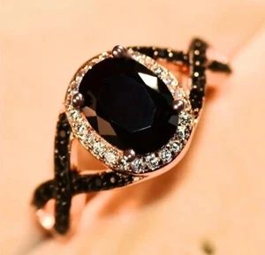 Damen Schwarz Prinzessin Verlobungsring Größe 8 Intarsien Solitär mit Akzenten 1️⃣ - Bild 1 von 5