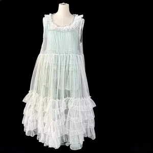 Women Girl Lolita Lace Dress Tiered Ruffles Mesh Sheer Tunic Sheer Sleeveless - Picture 1 of 12