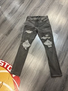 Amiri Grey Distressed Thrashed Denim Skinny/Slim Designer Jeans - Size 36 - Picture 1 of 9