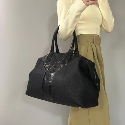 Auténtico bolso de mano Yves Saint Laurent Easy YSL Boston de cuero negro plateado Foto 1 de 4