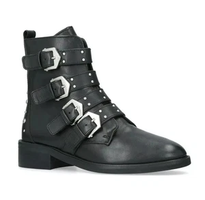 Carvela Scant Womens UK 3 EU 36 Black Leather Buckle Biker Style Ankle Boots - Picture 1 of 5